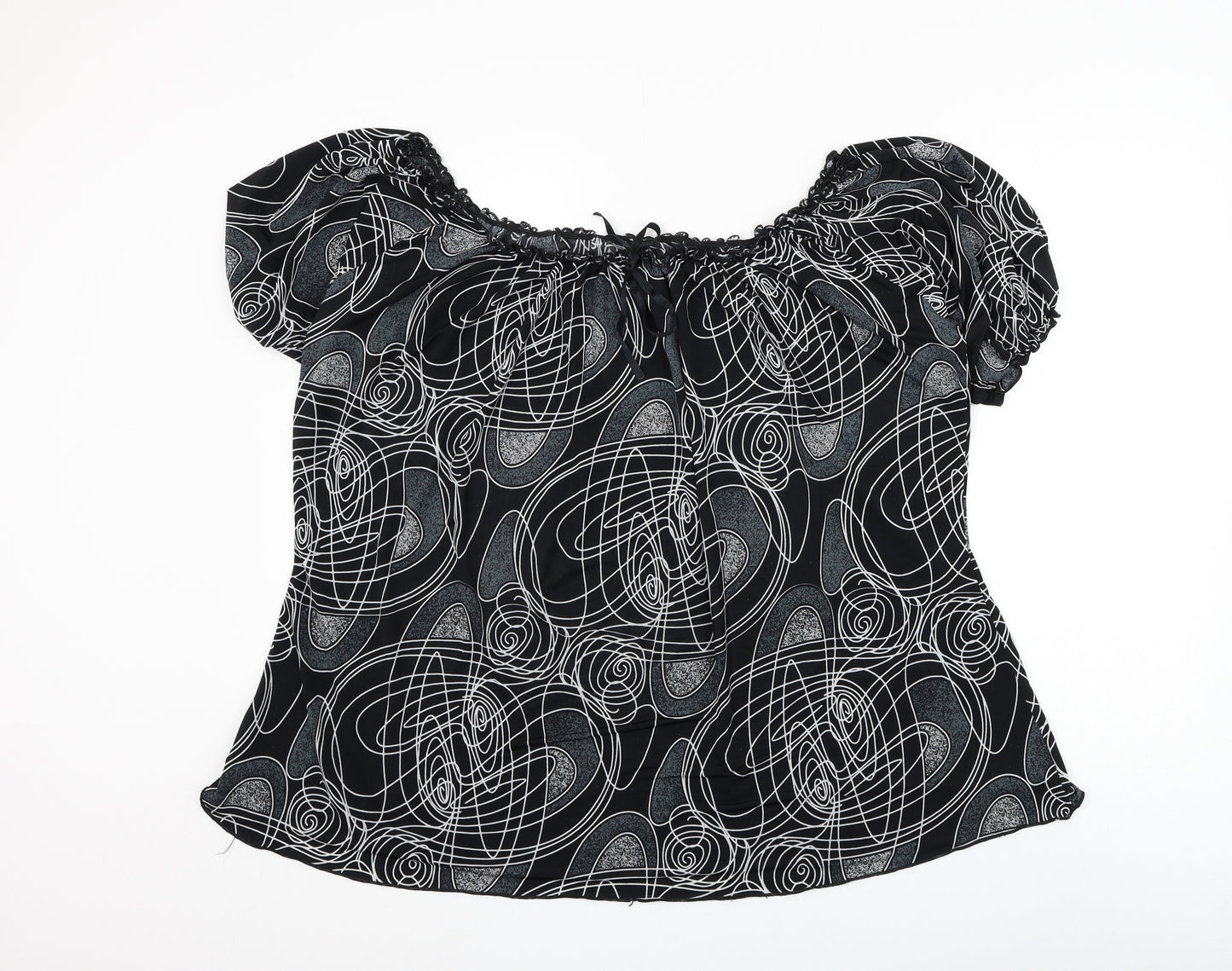 Preworn Womens Black Geometric Polyester Basic Blouse Size 2XL Round Neck