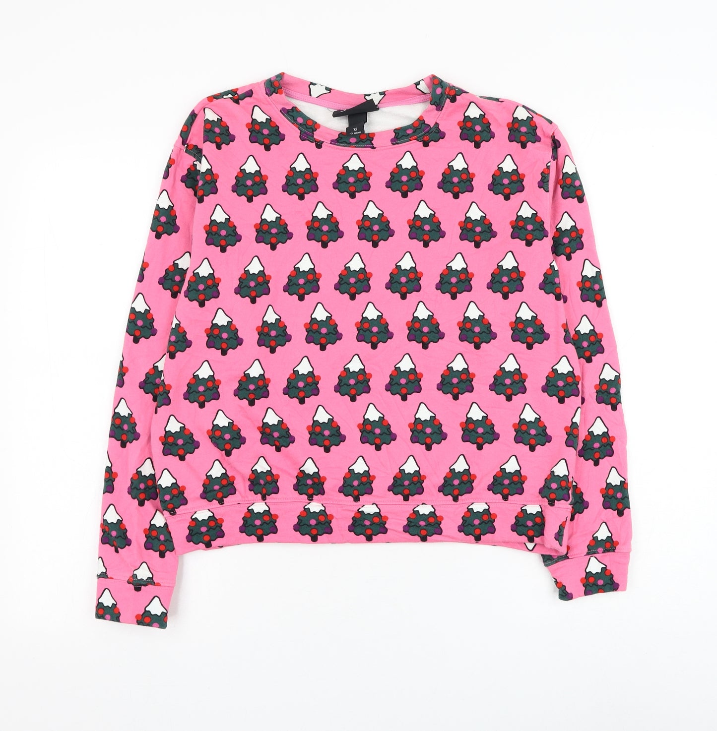 Monki Womens Pink Geometric Cotton Pullover Sweatshirt Size XS Pullover - Christmas Pudding