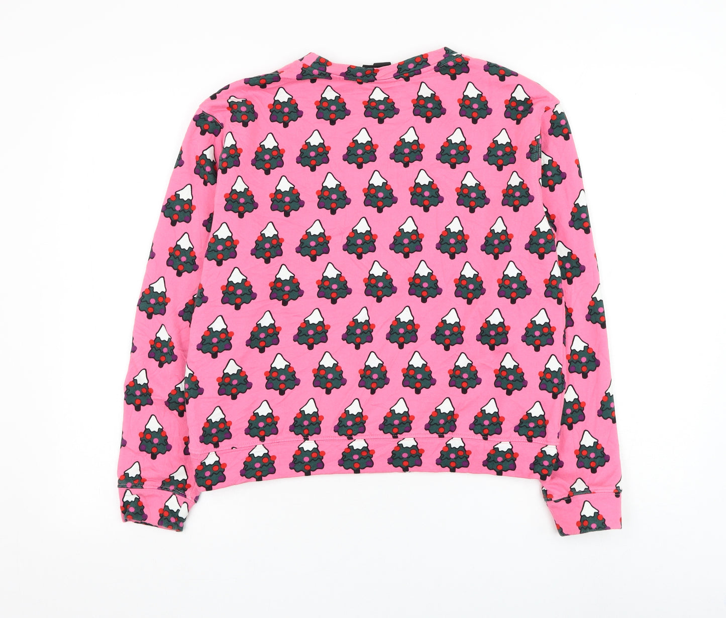 Monki Womens Pink Geometric Cotton Pullover Sweatshirt Size XS Pullover - Christmas Pudding