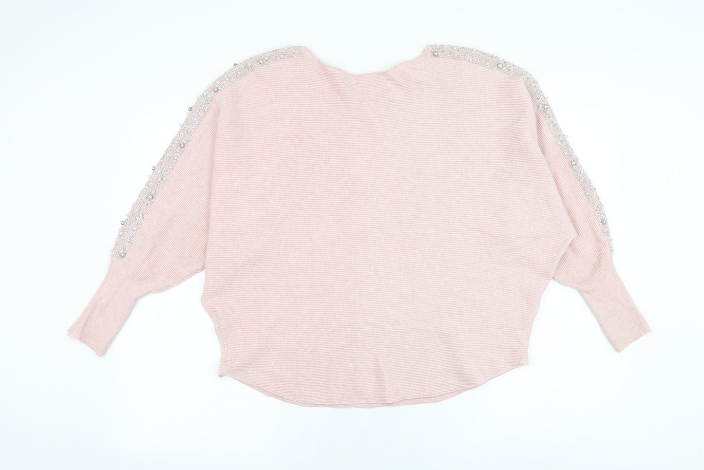 Preworn Womens Pink Boat Neck Viscose Pullover Jumper Size XL