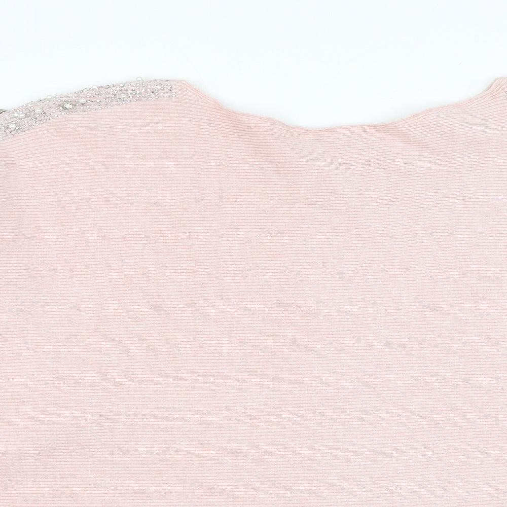 Preworn Womens Pink Boat Neck Viscose Pullover Jumper Size XL