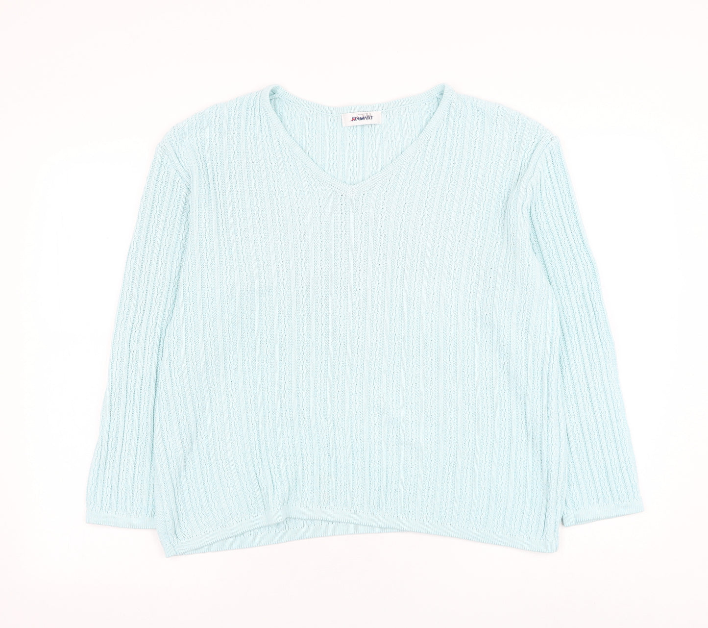 Damart Womens Blue V-Neck Cotton Pullover Jumper Size 20