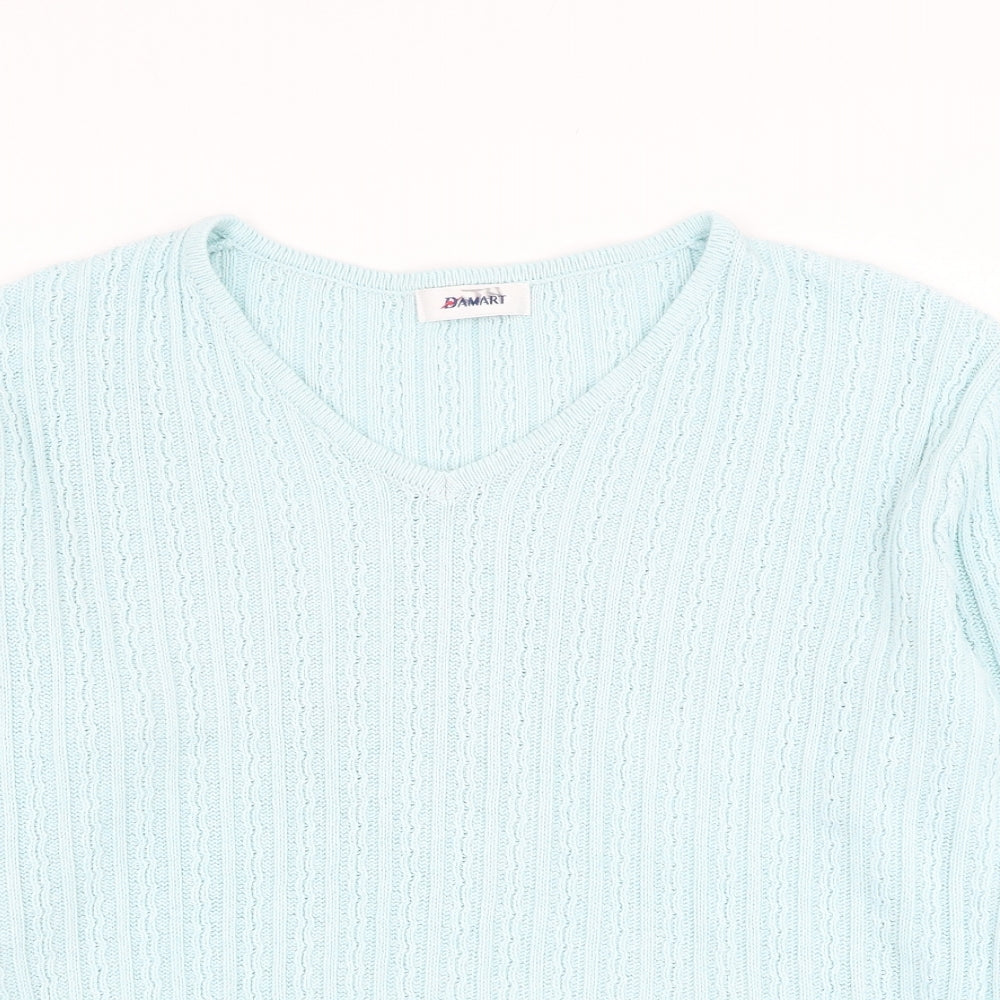 Damart Womens Blue V-Neck Cotton Pullover Jumper Size 20
