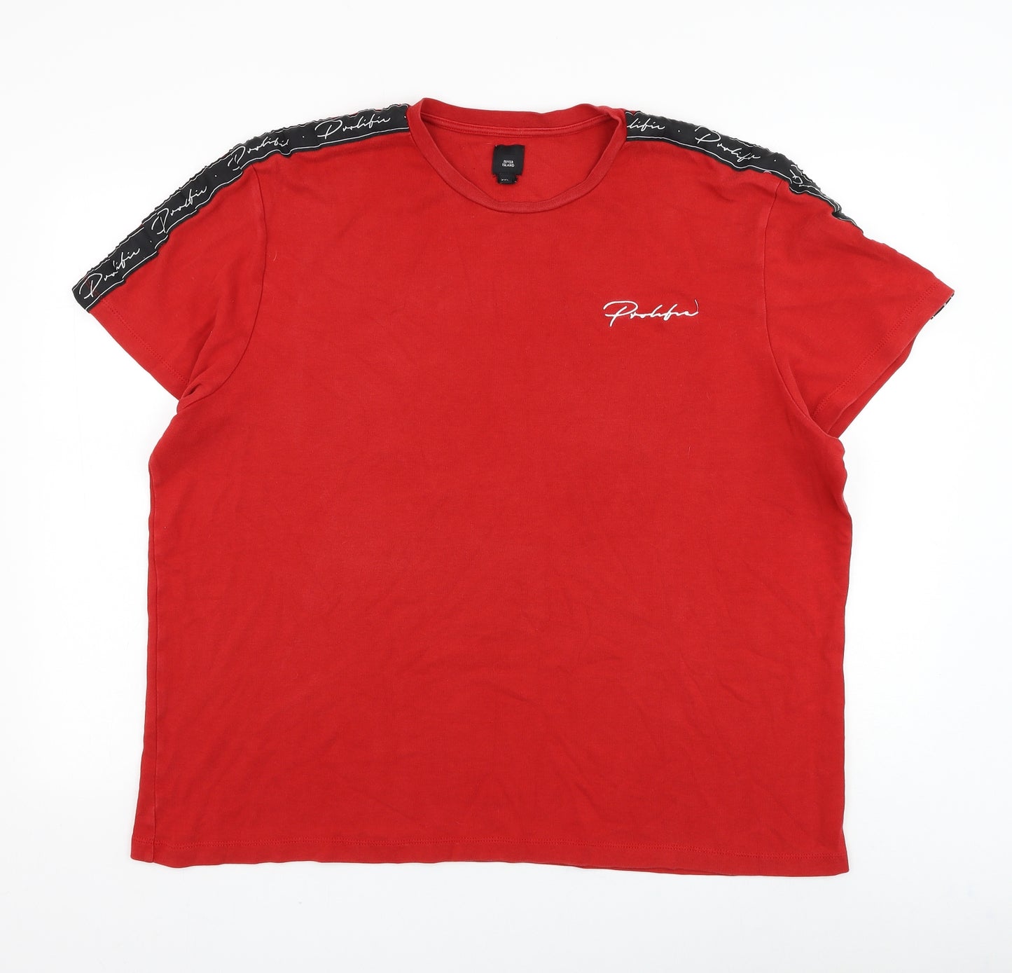 River Island Mens Red Polyester T-Shirt Size 2XL Round Neck - Prolific