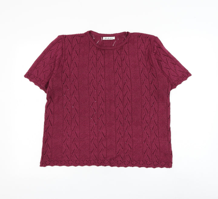 Berkertex Womens Purple Round Neck Geometric Acrylic Pullover Jumper Size 18