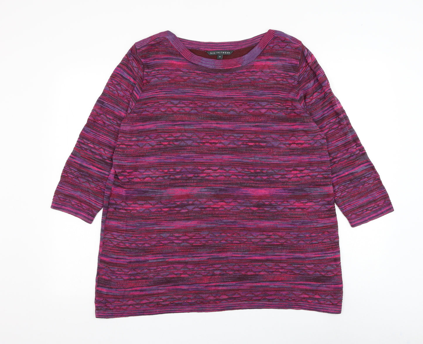 Bonmarché Womens Pink Boat Neck Striped Viscose Pullover Jumper Size 22