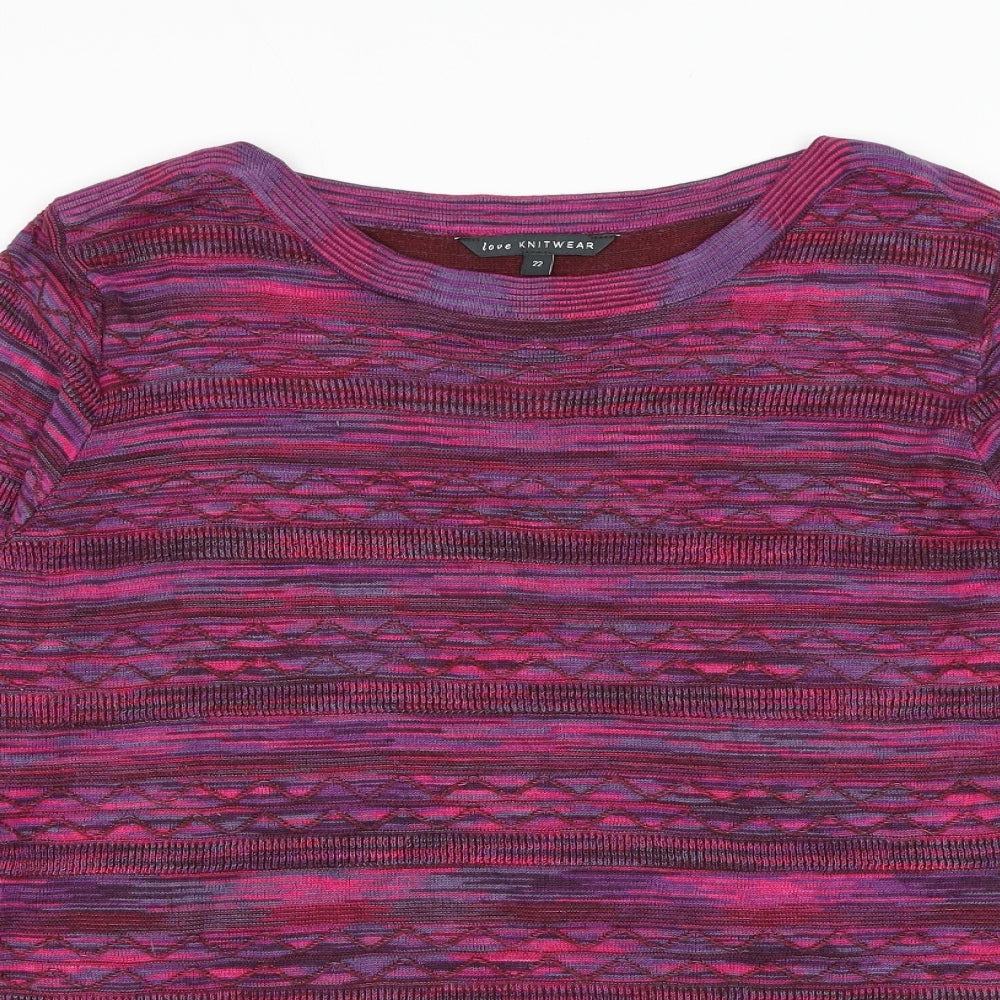 Bonmarché Womens Pink Boat Neck Striped Viscose Pullover Jumper Size 22