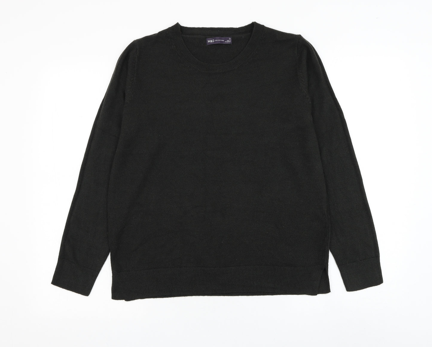 Marks and Spencer Womens Green Round Neck Acrylic Pullover Jumper Size 14