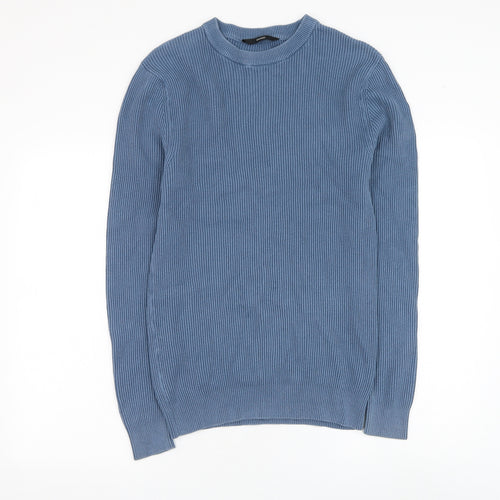 George Mens Blue Round Neck Cotton Pullover Jumper Size S