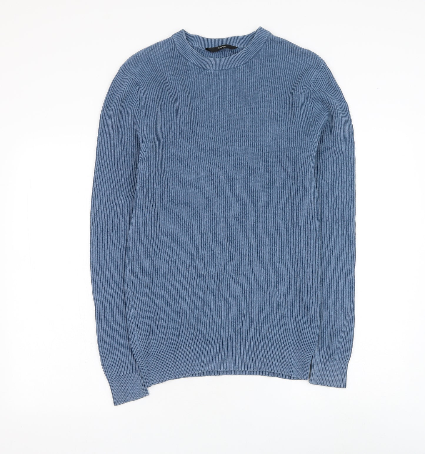 George Mens Blue Round Neck Cotton Pullover Jumper Size S