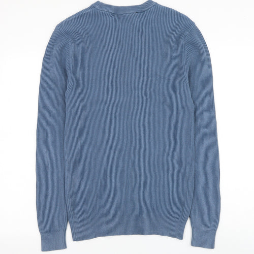 George Mens Blue Round Neck Cotton Pullover Jumper Size S