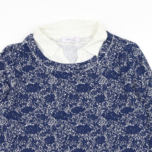 Marks and Spencer Womens Blue Collared Floral Viscose Pullover Jumper Size 12 - Shirt and Jumper
