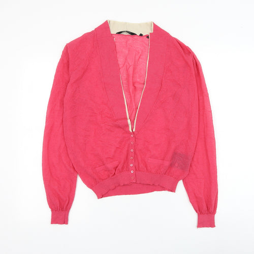 YAYA Womens Pink V-Neck Rayon Cardigan Jumper Size M