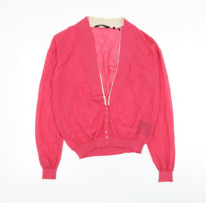 YAYA Womens Pink V-Neck Rayon Cardigan Jumper Size M