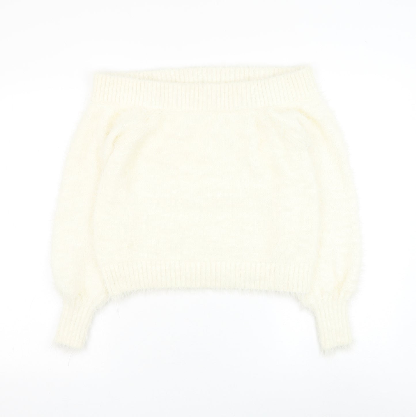River Island Womens White Boat Neck Nylon Pullover Jumper Size 10