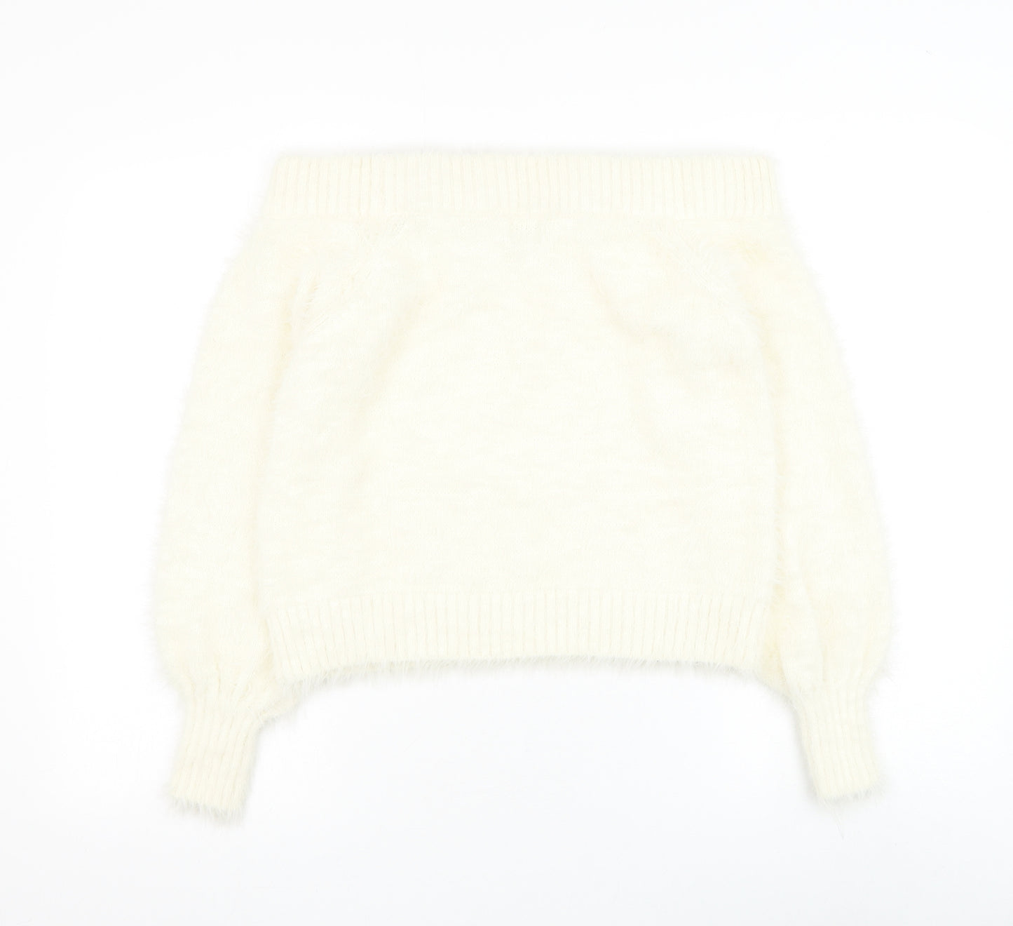 River Island Womens White Boat Neck Nylon Pullover Jumper Size 10