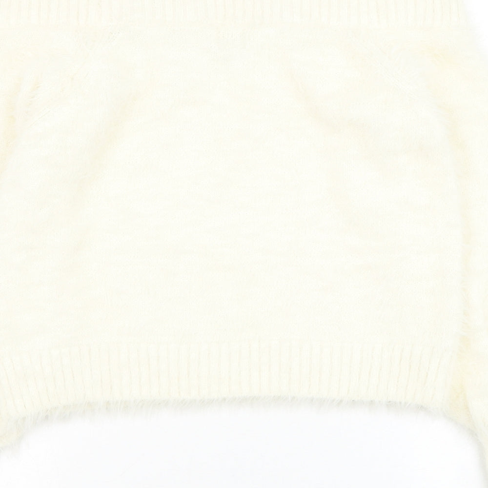River Island Womens White Boat Neck Nylon Pullover Jumper Size 10