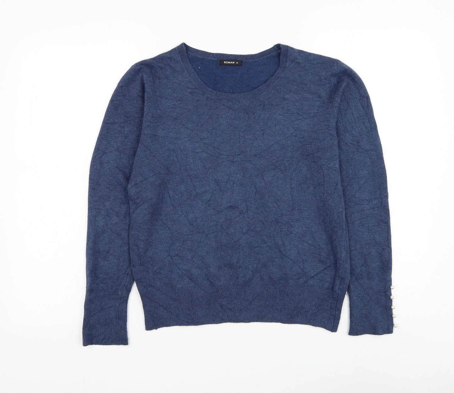 Roman Womens Blue Round Neck Viscose Pullover Jumper Size 14