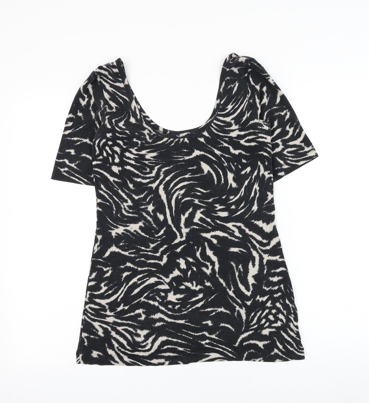NEXT Womens Black Geometric Viscose Basic T-Shirt Size 8 Scoop Neck