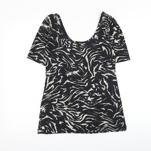 NEXT Womens Black Geometric Viscose Basic T-Shirt Size 8 Scoop Neck