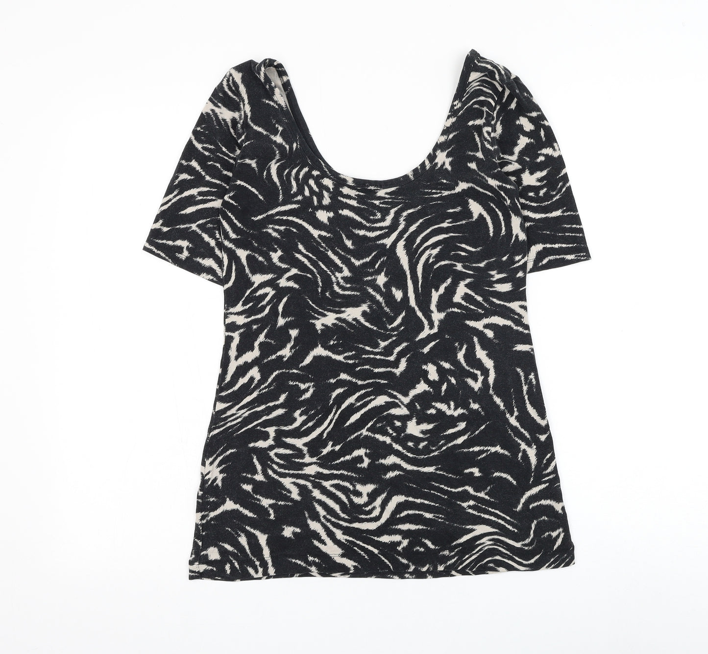 NEXT Womens Black Geometric Viscose Basic T-Shirt Size 8 Scoop Neck
