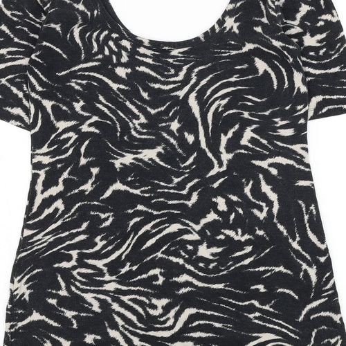 NEXT Womens Black Geometric Viscose Basic T-Shirt Size 8 Scoop Neck