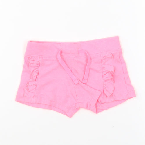 Primark Girls Pink Cotton Cropped Trousers Size 3-6 Months Drawstring - Shorts