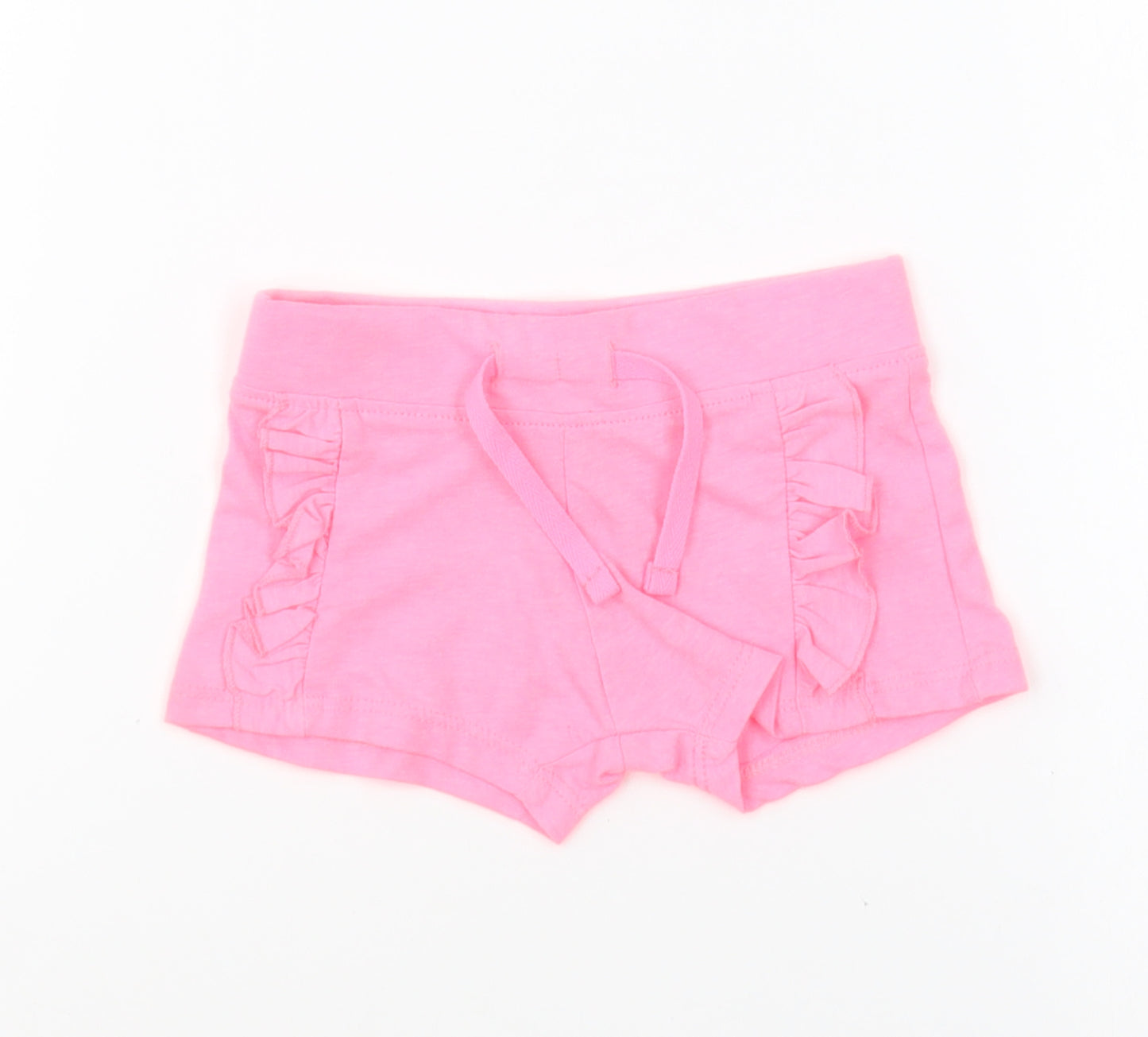 Primark Girls Pink Cotton Cropped Trousers Size 3-6 Months Drawstring - Shorts
