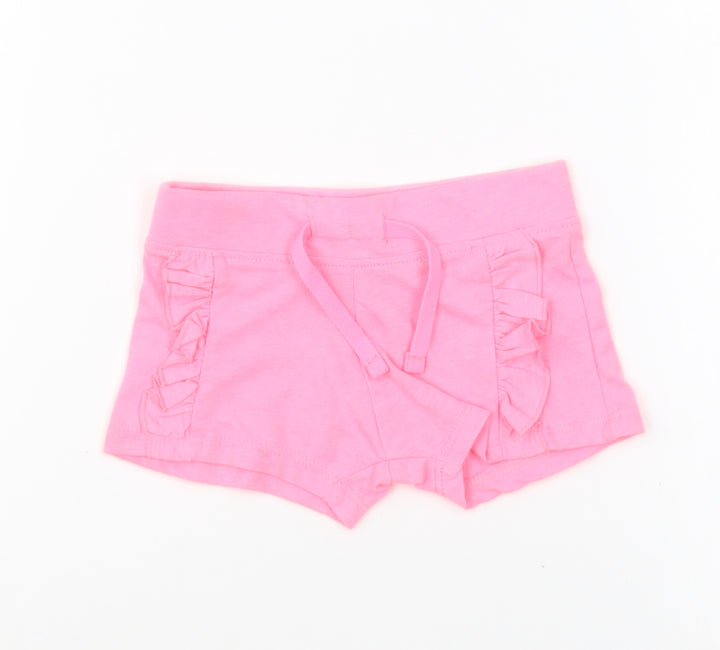 Primark Girls Pink Cotton Cropped Trousers Size 3-6 Months Drawstring - Shorts
