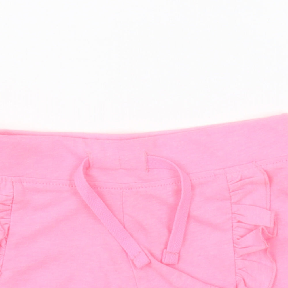 Primark Girls Pink Cotton Cropped Trousers Size 3-6 Months Drawstring - Shorts