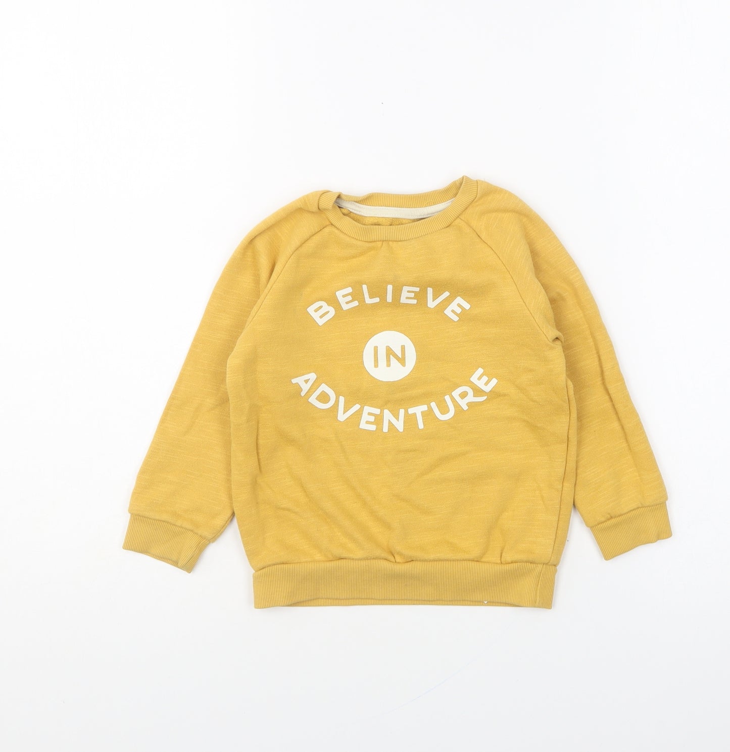 Primark Boys Yellow Cotton Pullover Sweatshirt Size 2-3 Years Pullover - Believe In Adventure