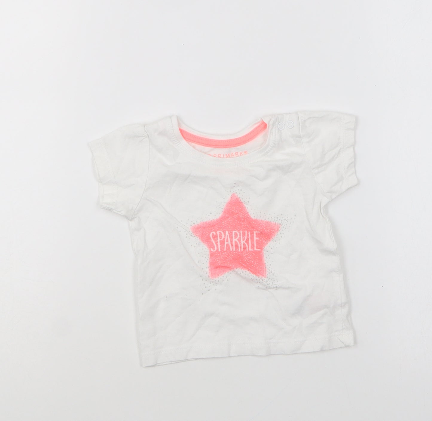 Primark Girls White Cotton Basic T-Shirt Size 3-6 Months Round Neck Pullover - Sparkle