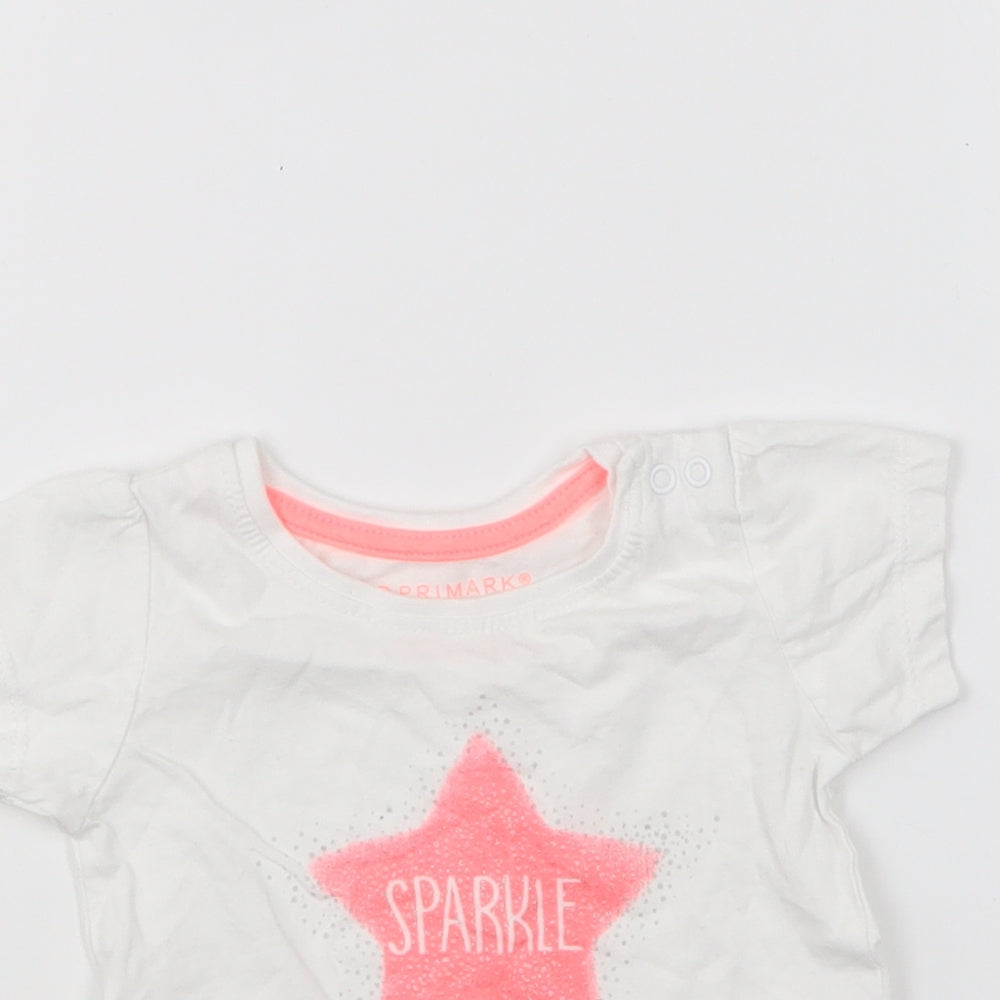 Primark Girls White Cotton Basic T-Shirt Size 3-6 Months Round Neck Pullover - Sparkle