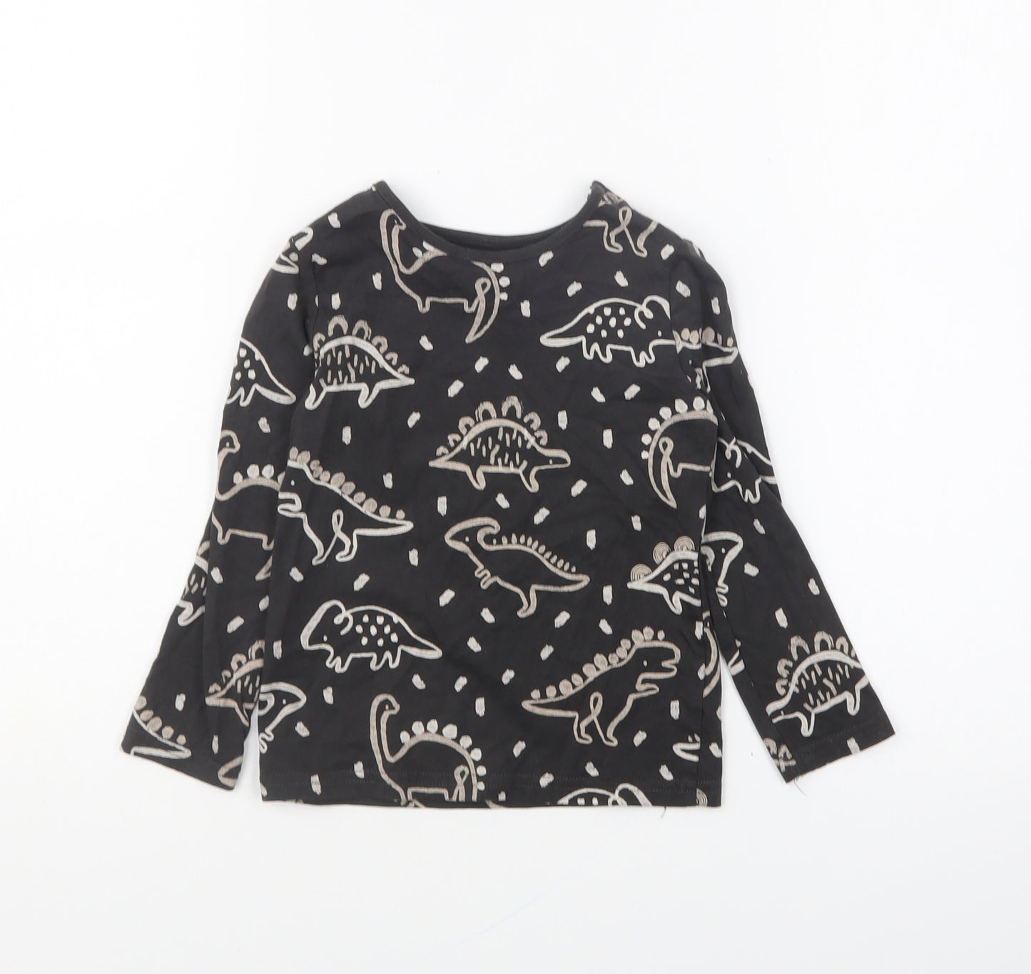 TU Boys Grey Geometric Cotton Basic T-Shirt Size 2-3 Years Round Neck Pullover - Dinosaurs