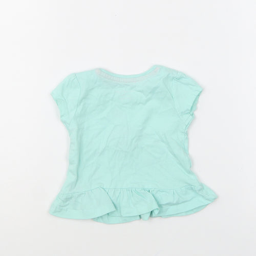 Primark Girls Green Cotton Basic T-Shirt Size 3-6 Months Round Neck Pullover - Flamingo