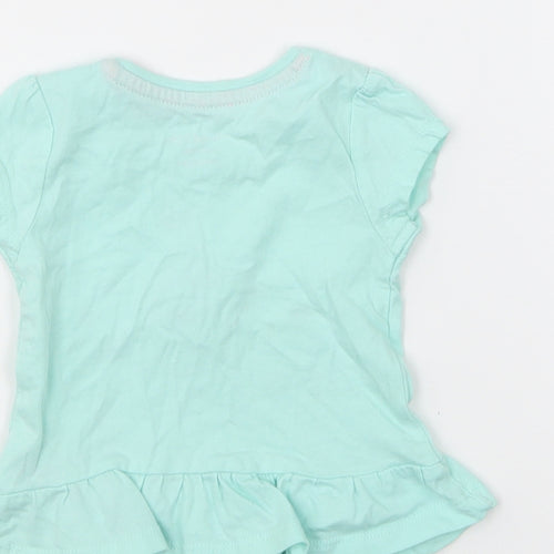 Primark Girls Green Cotton Basic T-Shirt Size 3-6 Months Round Neck Pullover - Flamingo