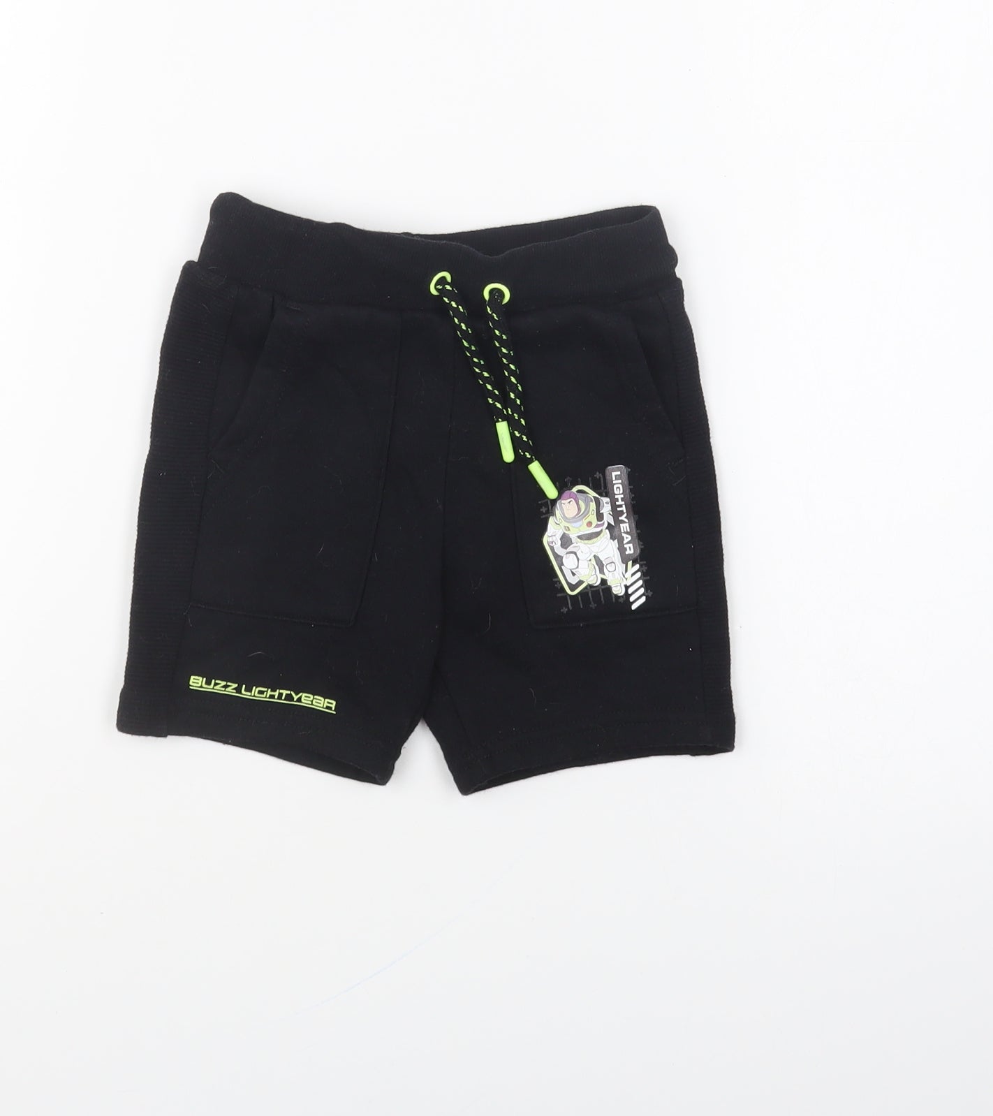 Primark Boys Black Cotton Sweat Shorts Size 2-3 Years Regular Drawstring - Buzz Lightyear