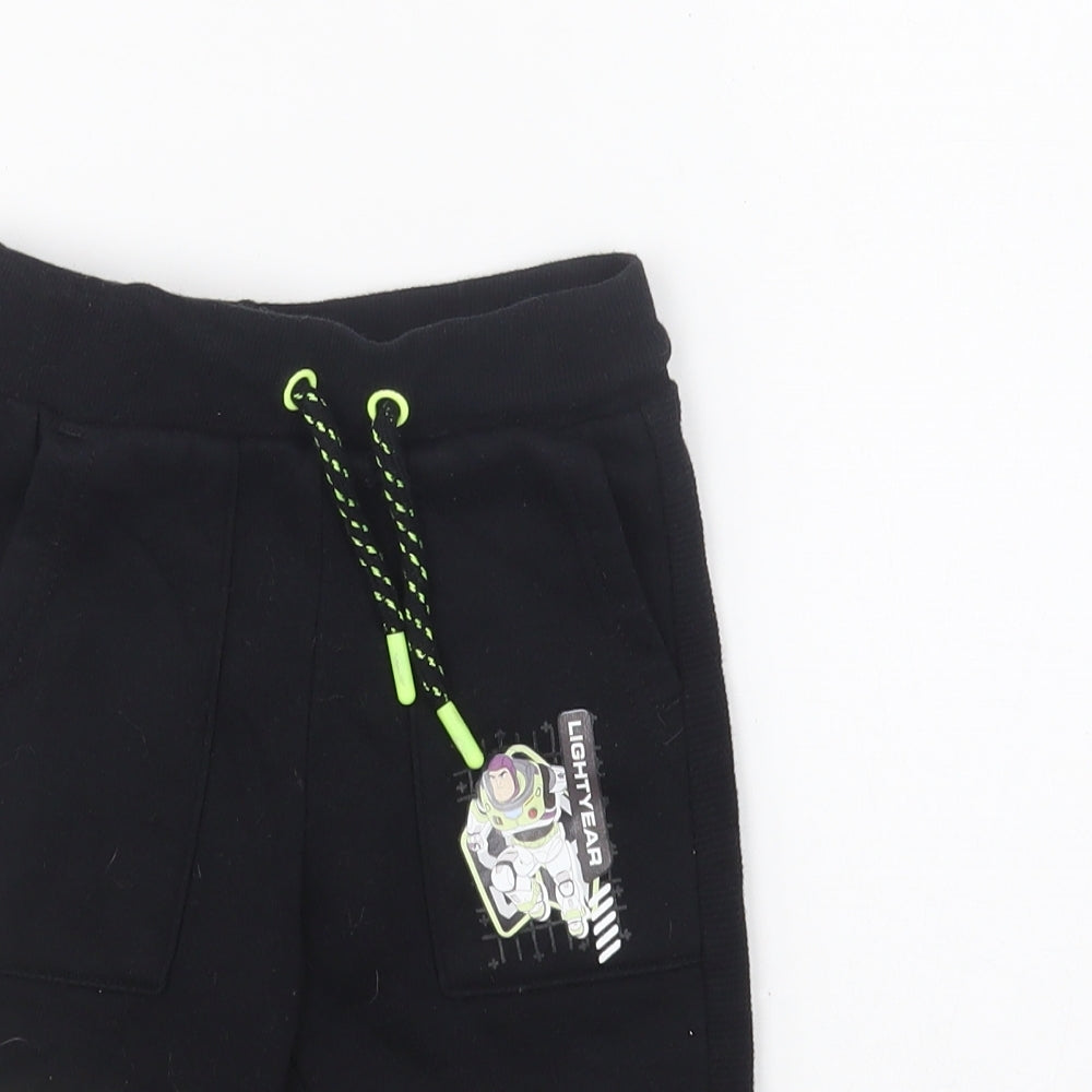 Primark Boys Black Cotton Sweat Shorts Size 2-3 Years Regular Drawstring - Buzz Lightyear