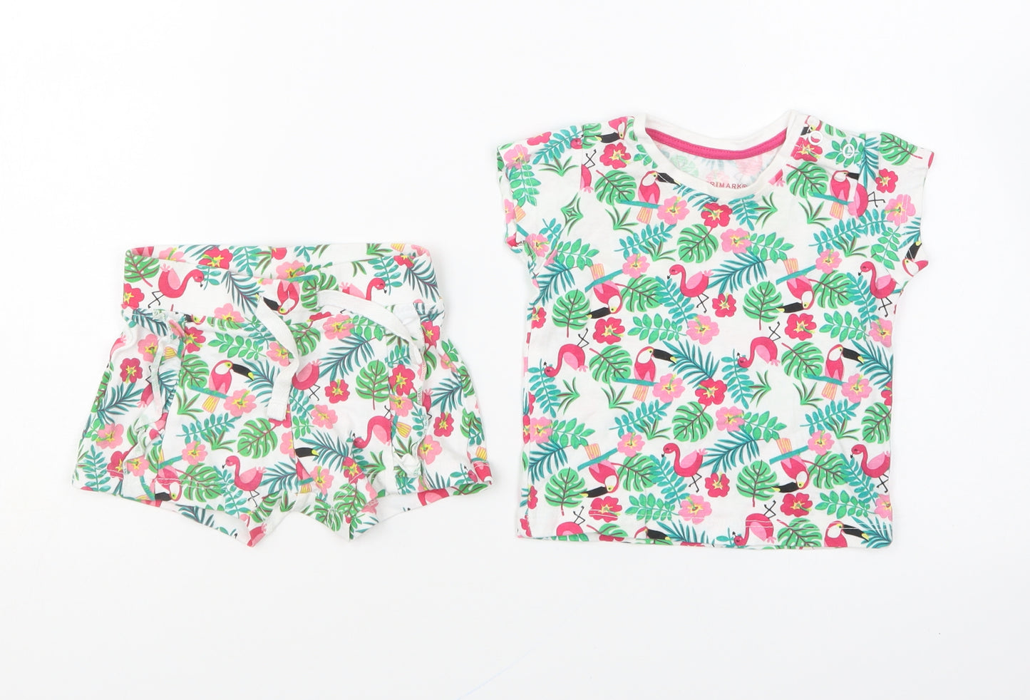 Primark Girls Multicoloured Geometric Cotton Shorts Set Outfit/Set Size 3-6 Months Pullover - Flamingo