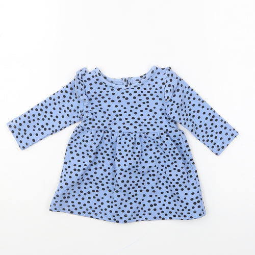 Primark Girls Blue Polka Dot Cotton Skater Dress Size 3-6 Months Round Neck Pullover