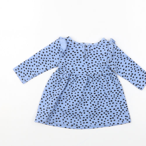 Primark Girls Blue Polka Dot Cotton Skater Dress Size 3-6 Months Round Neck Pullover