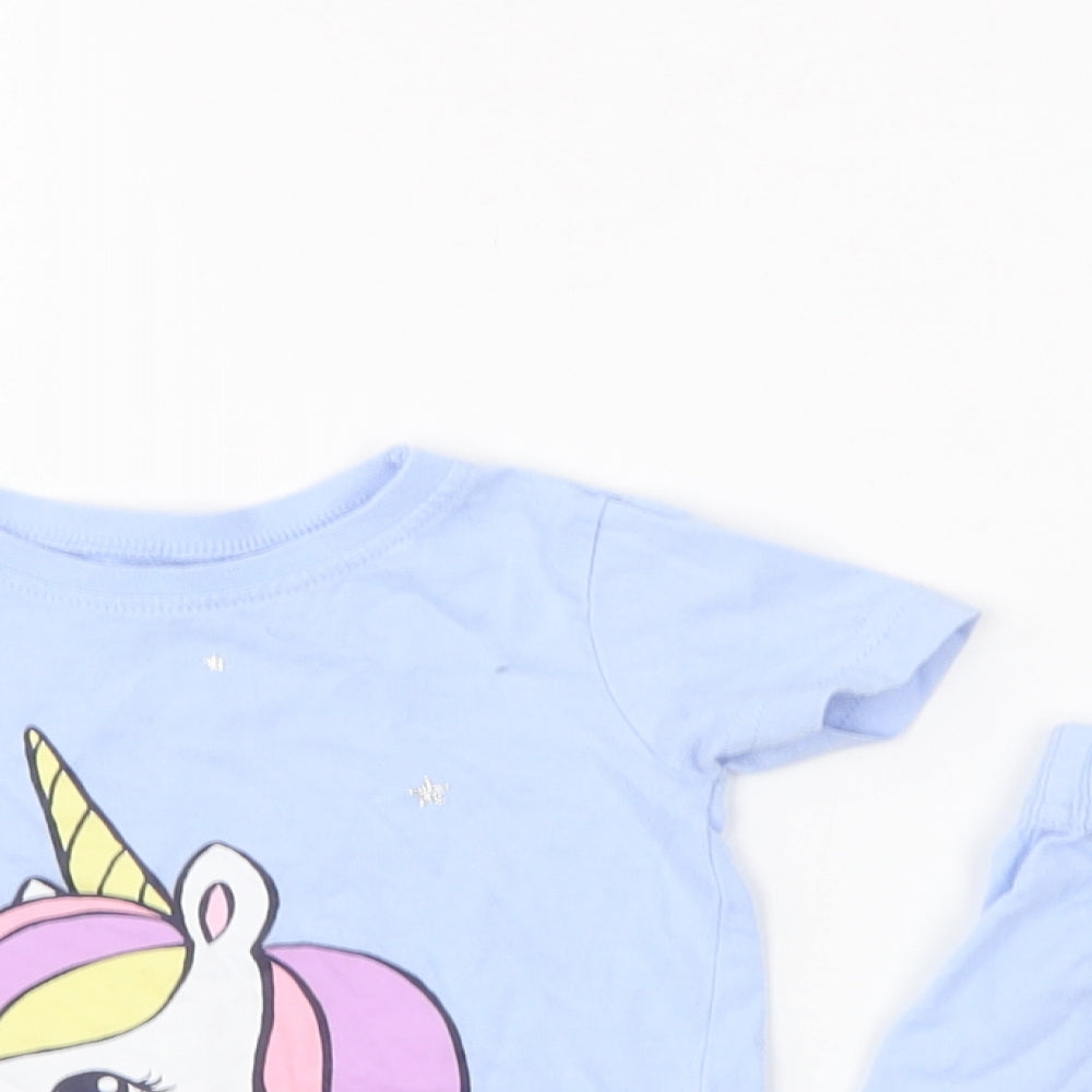 Dunnes Stores Girls Blue Solid Cotton Set Pyjama Set Size 6-9 Months Pullover - Unicorn