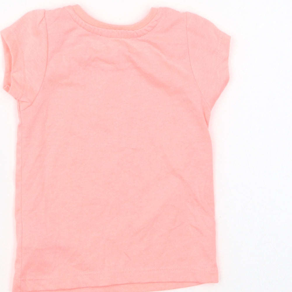 Primark Girls Pink Polyester Basic T-Shirt Size 3-6 Months Round Neck Pullover - Butterfly