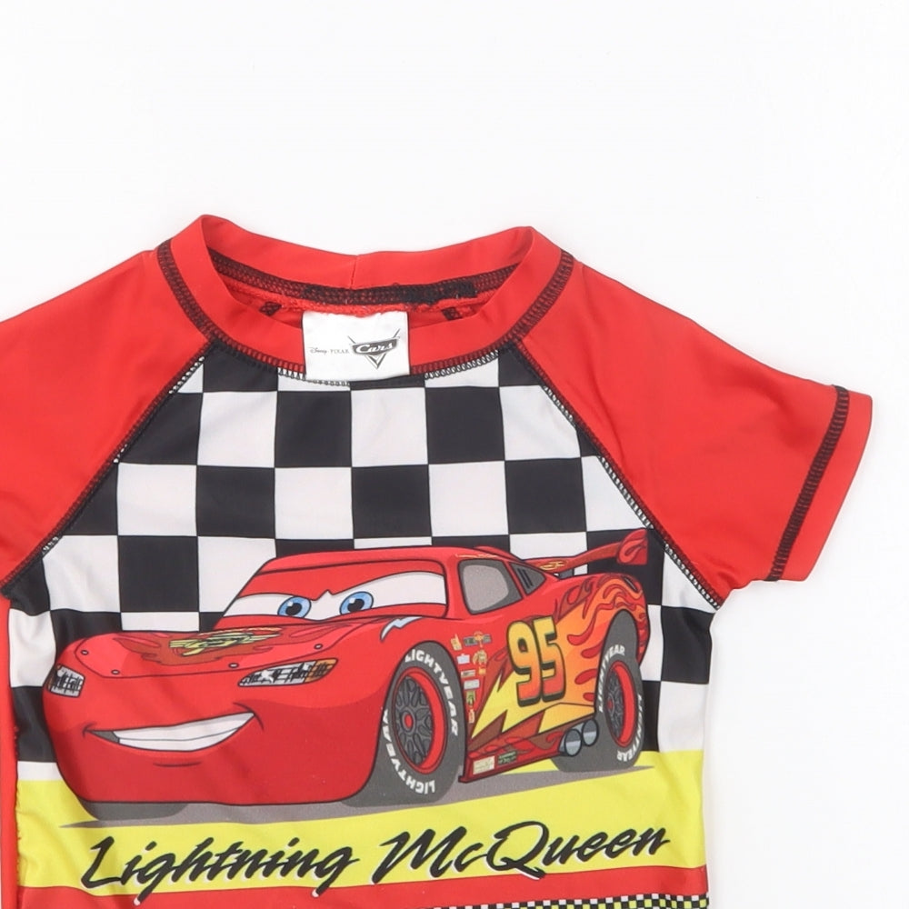 Character Boys Red Polyester Basic T-Shirt Size 3 Years Round Neck Pullover - Cars Swim Top