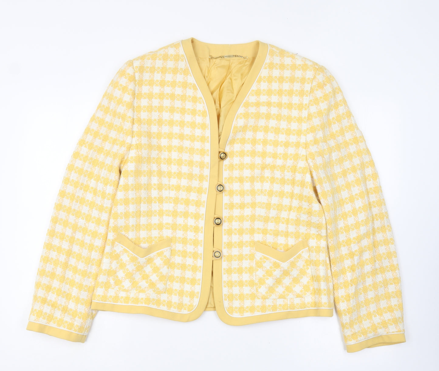 Basler Womens Yellow Geometric Jacket Blazer Size 14 Button - Houndstooth