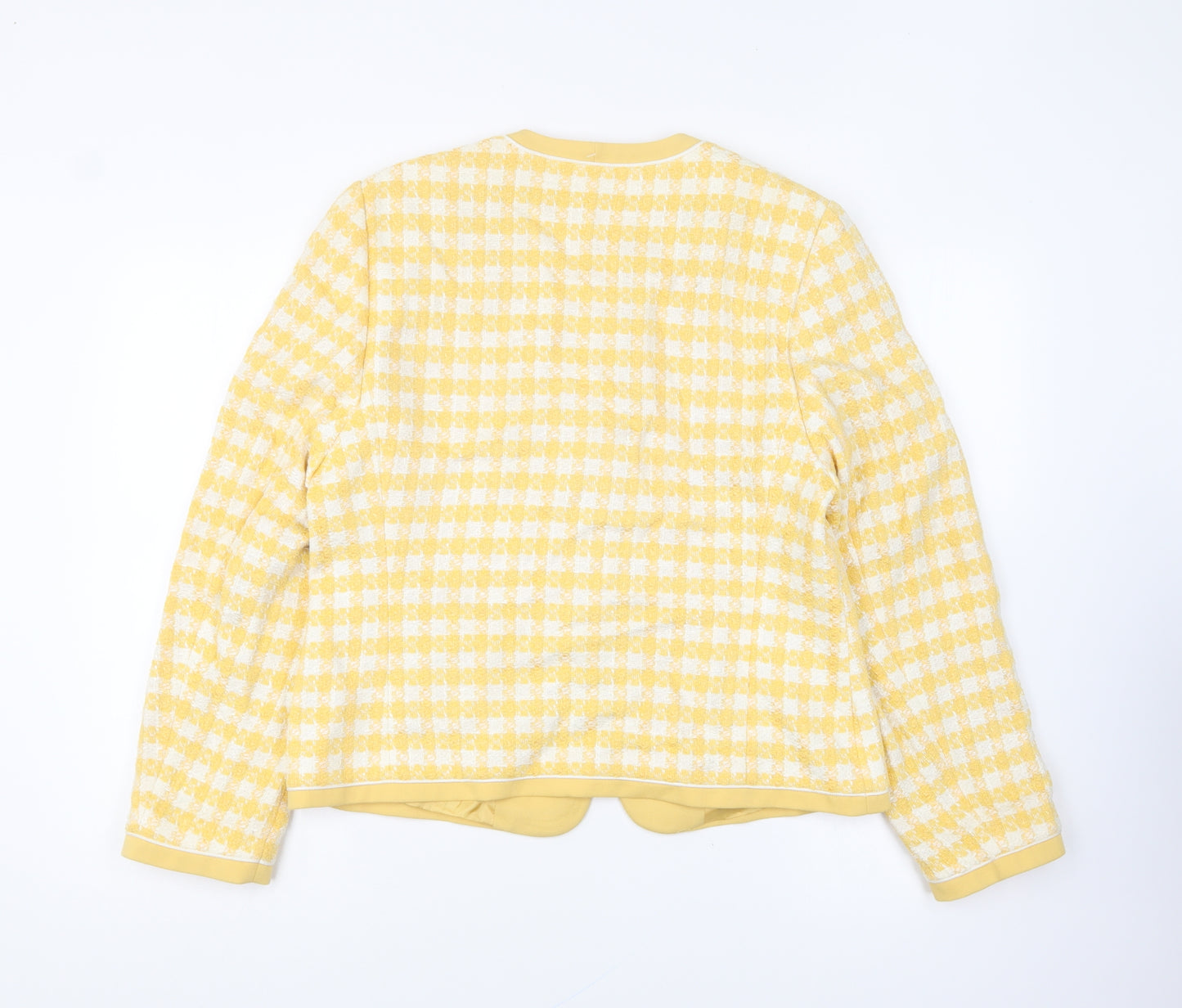 Basler Womens Yellow Geometric Jacket Blazer Size 14 Button - Houndstooth