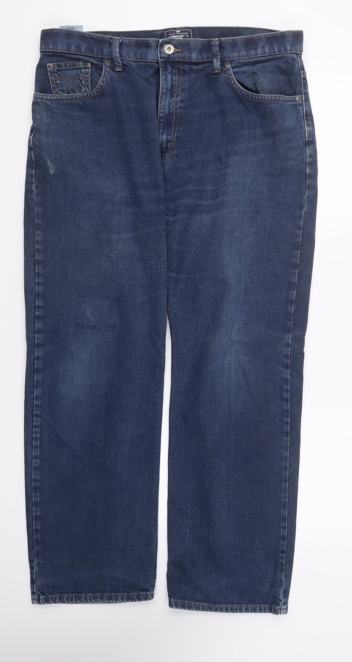 Blue Harbour Mens Blue Cotton Straight Jeans Size 36 in L29 in Regular Button