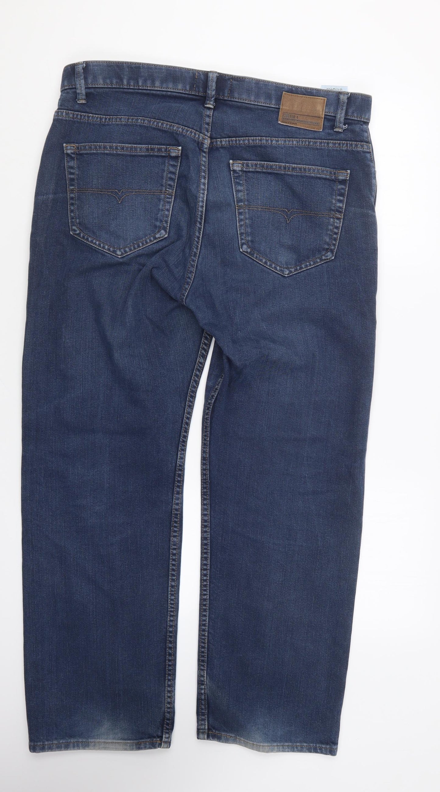 Blue Harbour Mens Blue Cotton Straight Jeans Size 36 in L29 in Regular Button