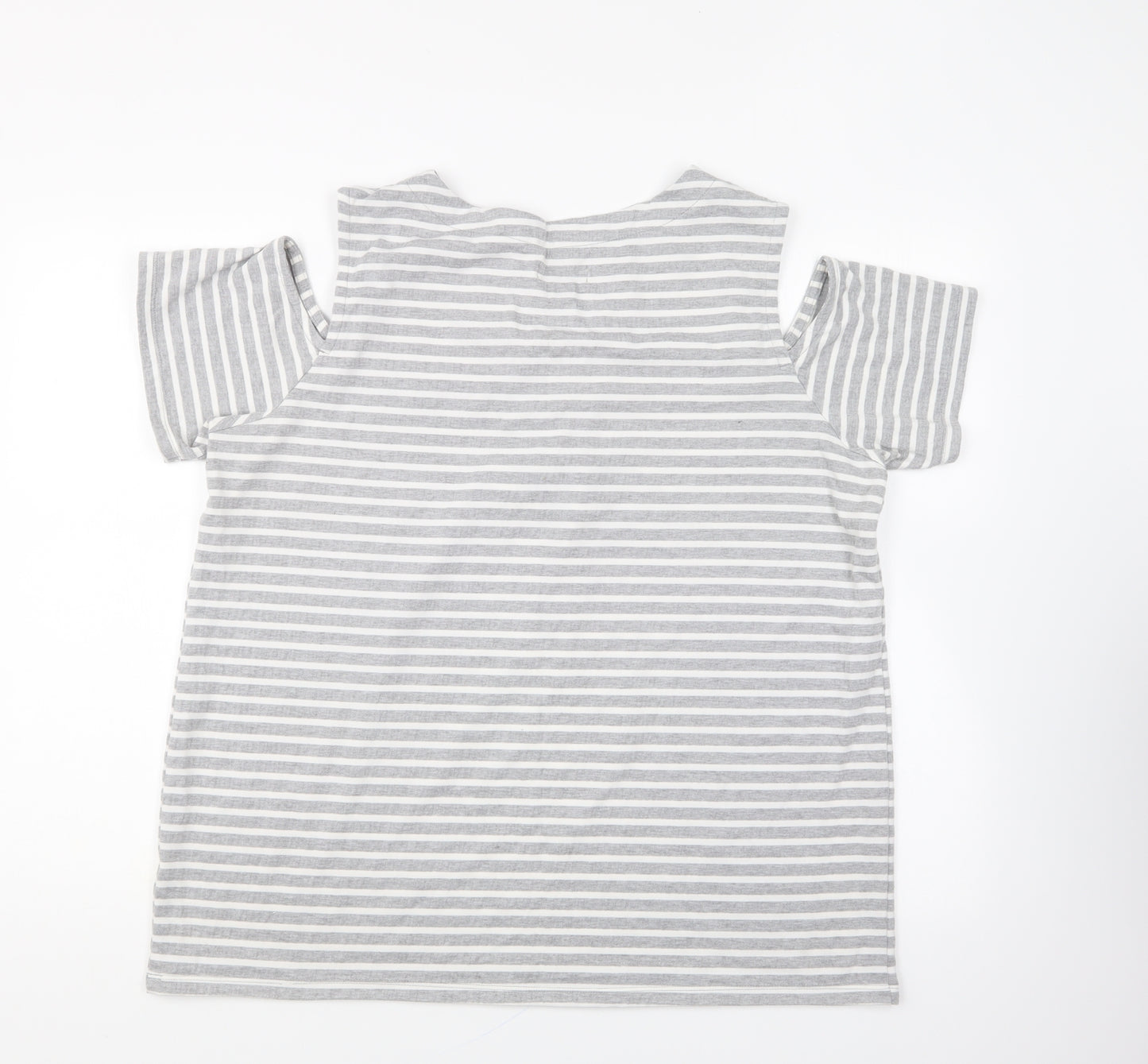 Papaya Womens Grey Striped Cotton Basic T-Shirt Size 18 V-Neck