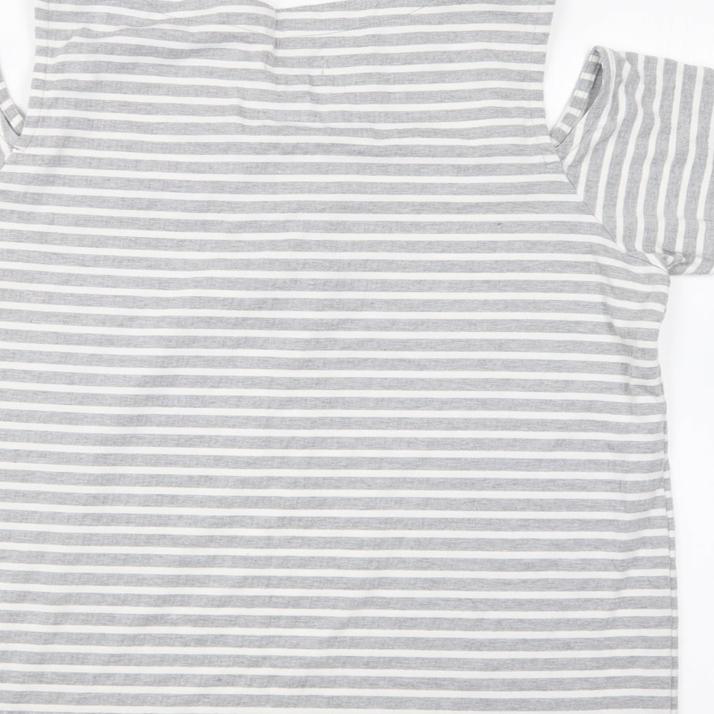 Papaya Womens Grey Striped Cotton Basic T-Shirt Size 18 V-Neck